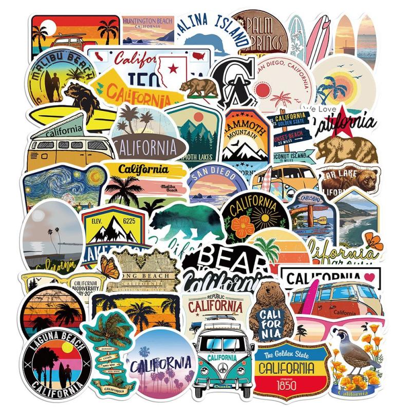 50pcs California Vinyl Stickers for Water Bottle Laptop