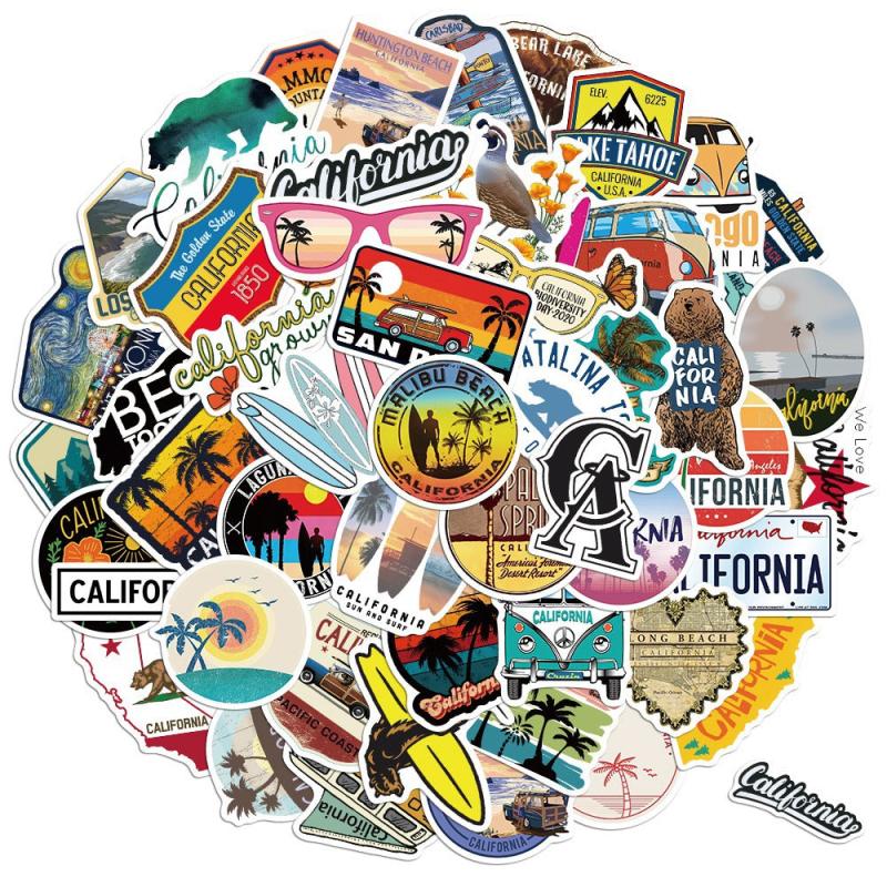 50pcs California Vinyl Stickers for Water Bottle Laptop
