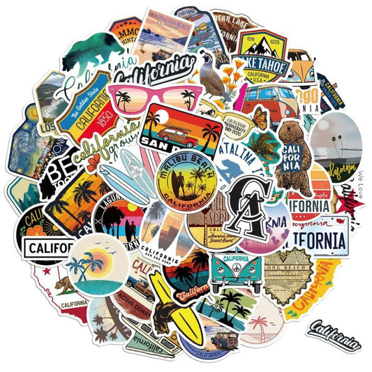 50pcs California Vinyl Stickers for Water Bottle Laptop