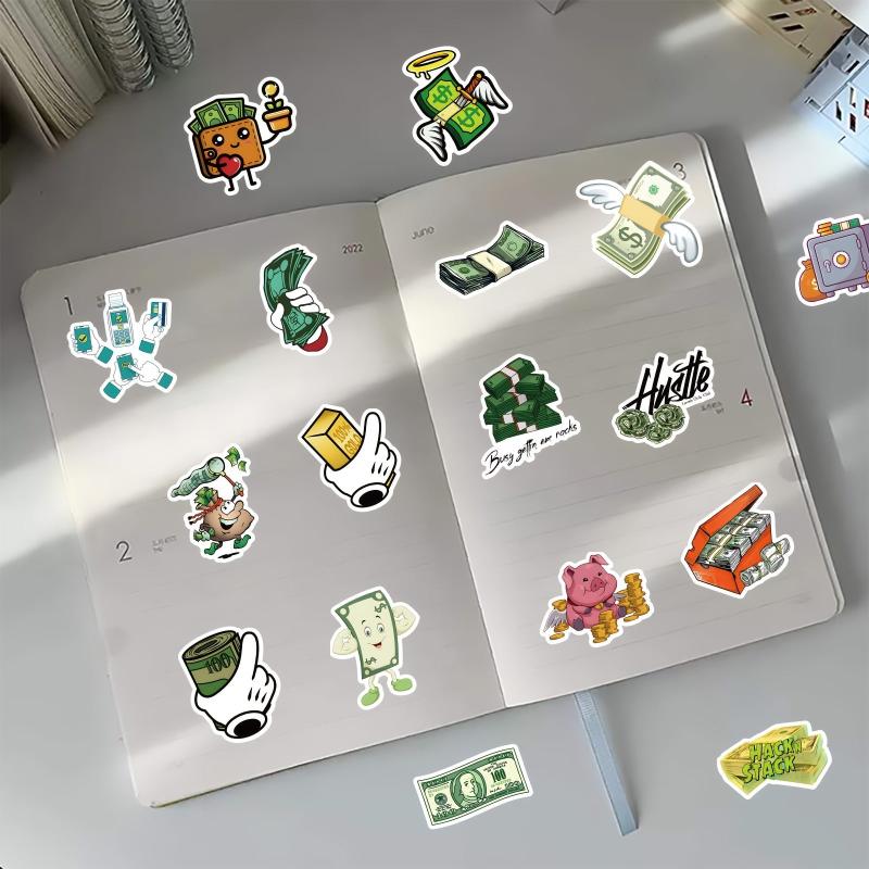 50pcs Money Stickers Planner Scrapbooks Water Bottles Dollar Signs