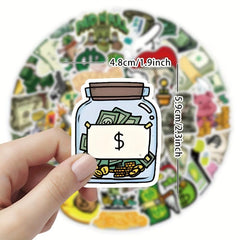 50pcs Money Stickers Planner Scrapbooks Water Bottles Dollar Signs