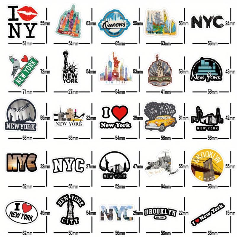 53pcs York City Aesthetics Vinyl Waterproof Stickers for Water Bottle Laptop