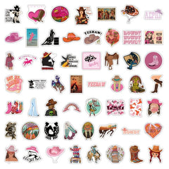 55pcs Cowgirl Cowboy Stickers Pink Hat Boots Decals Gift