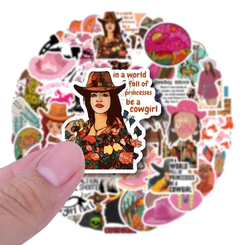 55pcs Cowgirl Cowboy Stickers Pink Hat Boots Decals Gift