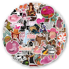 55pcs Cowgirl Cowboy Stickers Pink Hat Boots Decals Gift