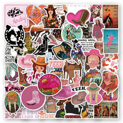 55pcs Cowgirl Cowboy Stickers Pink Hat Boots Decals Gift