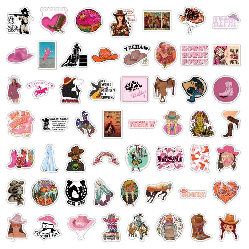 55pcs Cowgirl Cowboy Stickers Pink Hat Boots Decals Gift