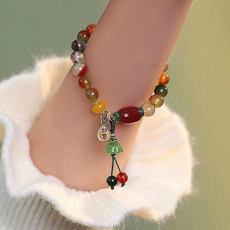 Colorful Natural Stone Ethnic Style Lotus Bracelet for Friends