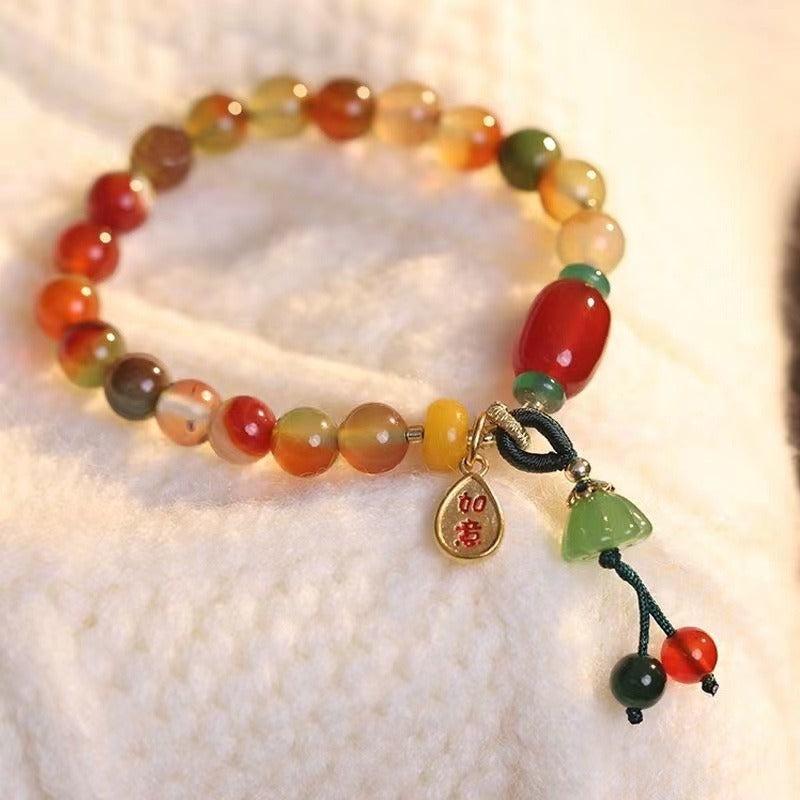Colorful Natural Stone Ethnic Style Lotus Bracelet for Friends