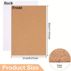 Self-Adhesive Cork Sheets 1mm Thick A4 - Set of 2