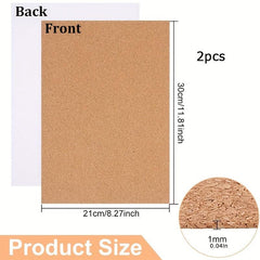 Self-Adhesive Cork Sheets 1mm Thick A4 - Set of 2