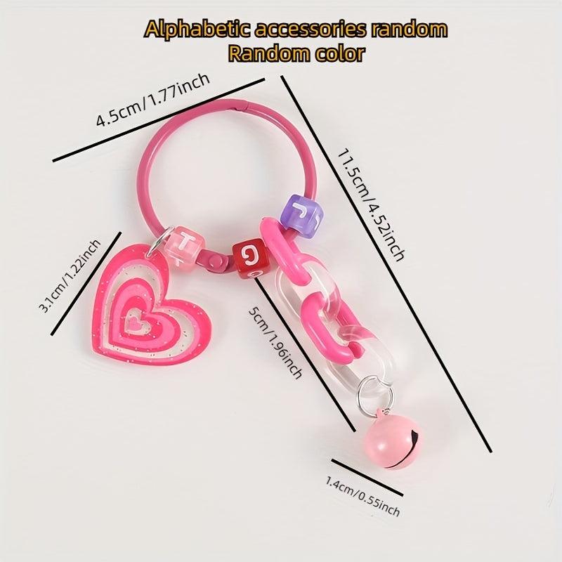 Pink Love Pendant DIY Children's Chain Beaded Keychain Bell Pendant