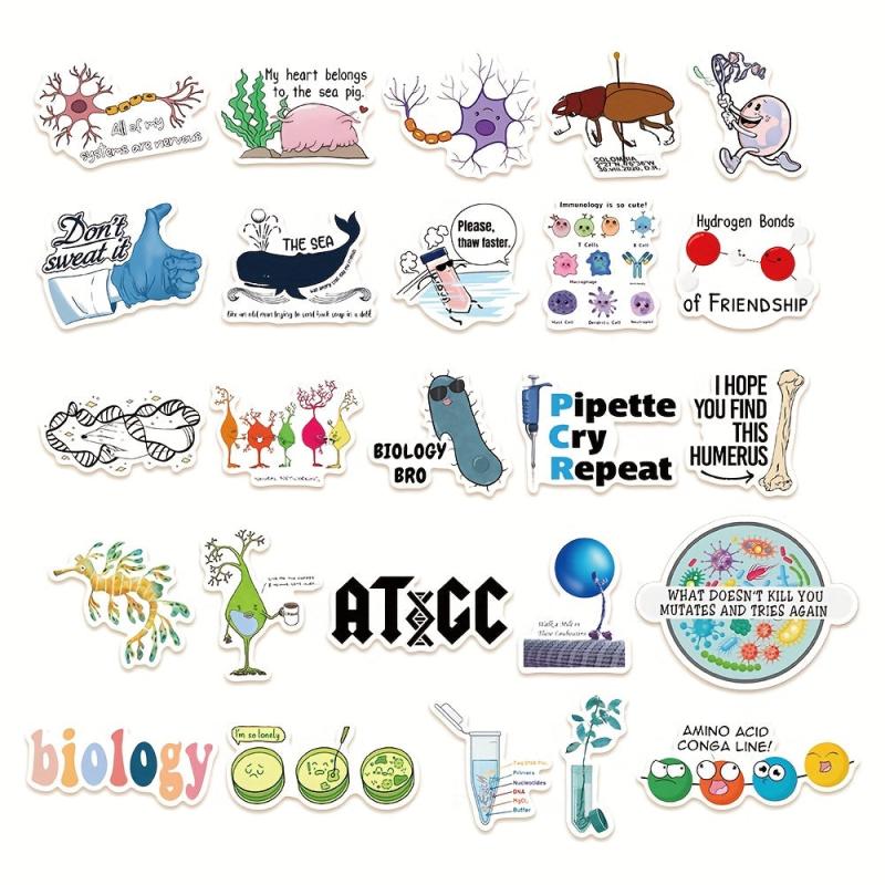 50pcs Funny Bio Science Stickers Phone Laptop Water Cup Waterproof Decorative