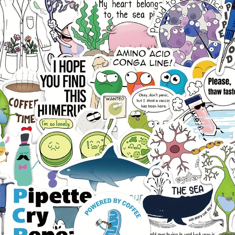 50pcs Funny Bio Science Stickers Phone Laptop Water Cup Waterproof Decorative