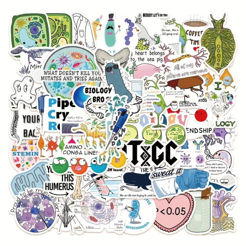 50pcs Funny Bio Science Stickers Phone Laptop Water Cup Waterproof Decorative