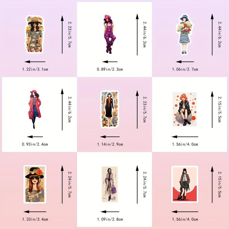 50pcs Modern Girl Stickers Outfit Waterproof Vinyl DIY Decals