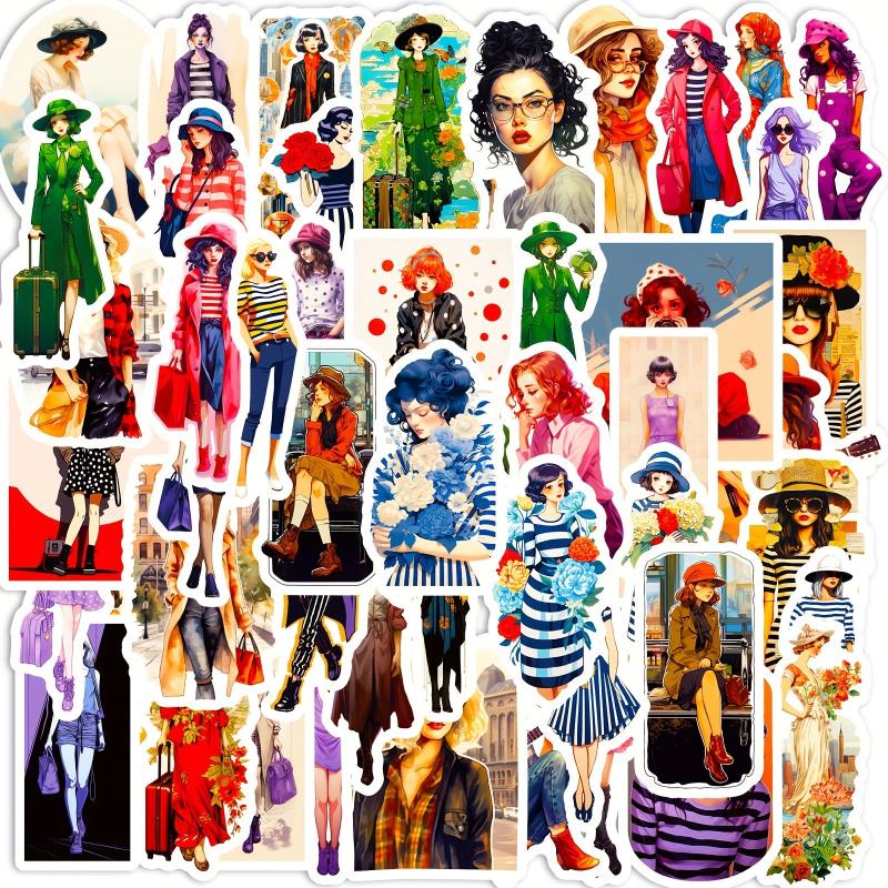 50pcs Modern Girl Stickers Outfit Waterproof Vinyl DIY Decals
