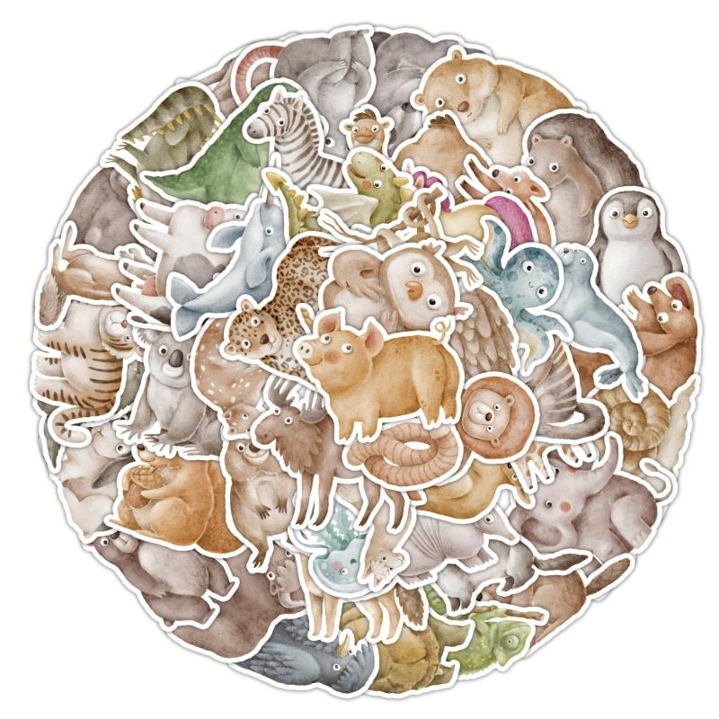 50pcs Watercolor Animal Cartoon Stickers For Car Phone Tablet