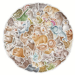 50pcs Watercolor Animal Cartoon Stickers For Car Phone Tablet