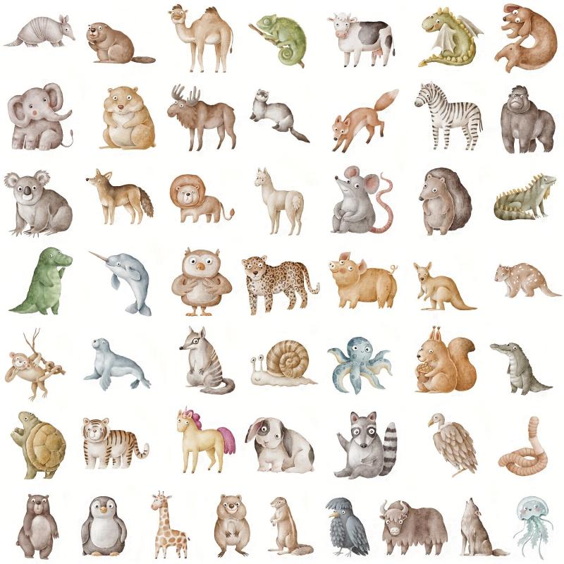 50pcs Watercolor Animal Cartoon Stickers For Car Phone Tablet