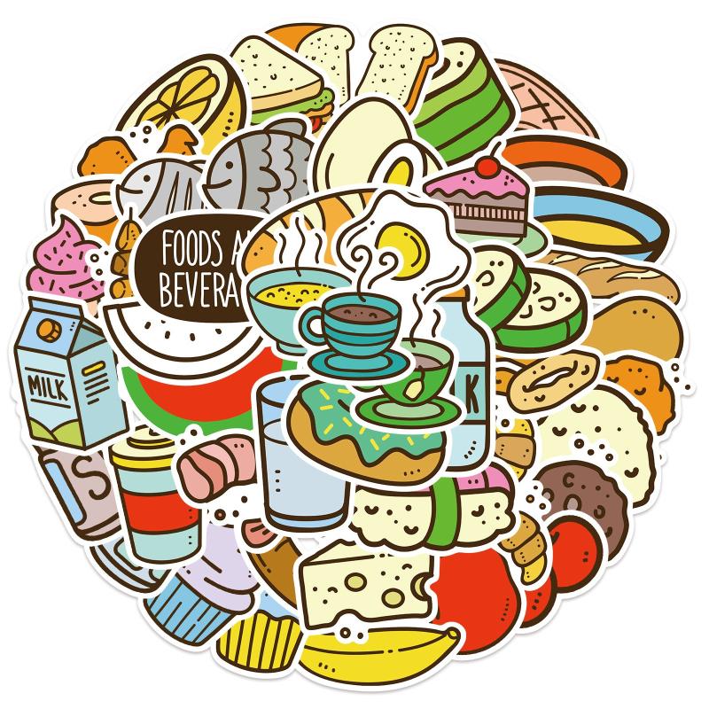 50pcs Cartoon Dessert Food Stickers Waterproof DIY Room Decoration