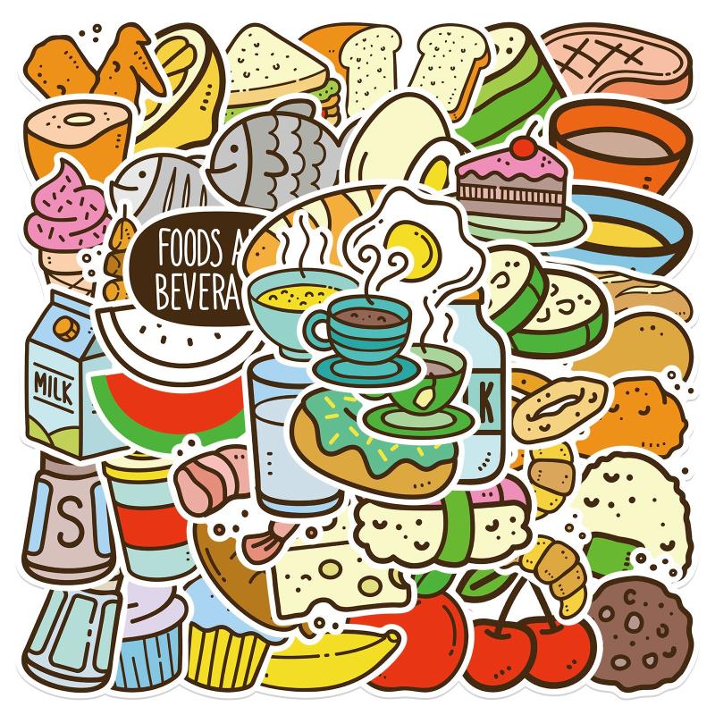 50pcs Cartoon Dessert Food Stickers Waterproof DIY Room Decoration