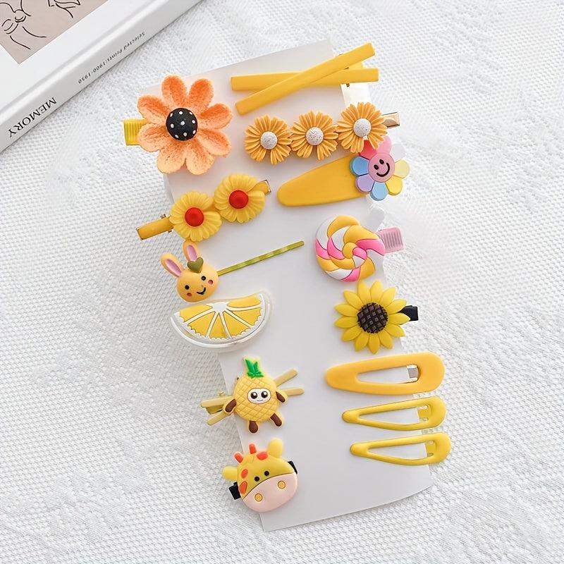14pcs Random Sweet Flowers Fruits Rainbow Heart Hair Clips Princess Accessories