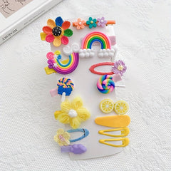 14pcs Random Sweet Flowers Fruits Rainbow Heart Hair Clips Princess Accessories