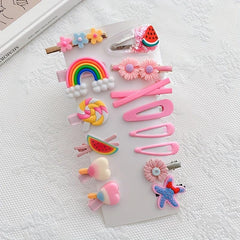 14pcs Random Sweet Flowers Fruits Rainbow Heart Hair Clips Princess Accessories