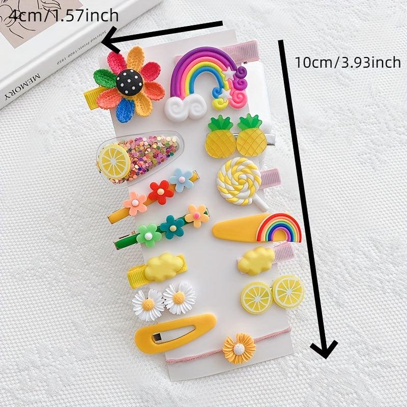 14pcs Random Sweet Flowers Fruits Rainbow Heart Hair Clips Princess Accessories