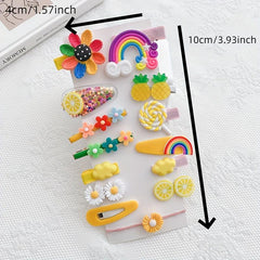14pcs Random Sweet Flowers Fruits Rainbow Heart Hair Clips Princess Accessories