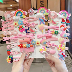 14pcs Random Sweet Flowers Fruits Rainbow Heart Hair Clips Princess Accessories
