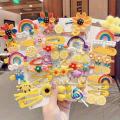 14pcs Random Sweet Flowers Fruits Rainbow Heart Hair Clips Princess Accessories