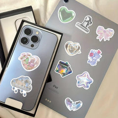 63pcs Bright Pink Silvery Waterproof Stickers for Decoration