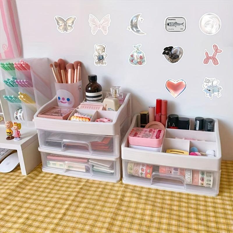 63pcs Bright Pink Silvery Waterproof Stickers for Decoration