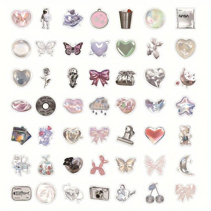 63pcs Bright Pink Silvery Waterproof Stickers for Decoration