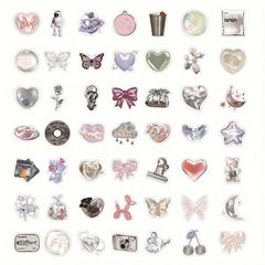 63pcs Bright Pink Silvery Waterproof Stickers for Decoration