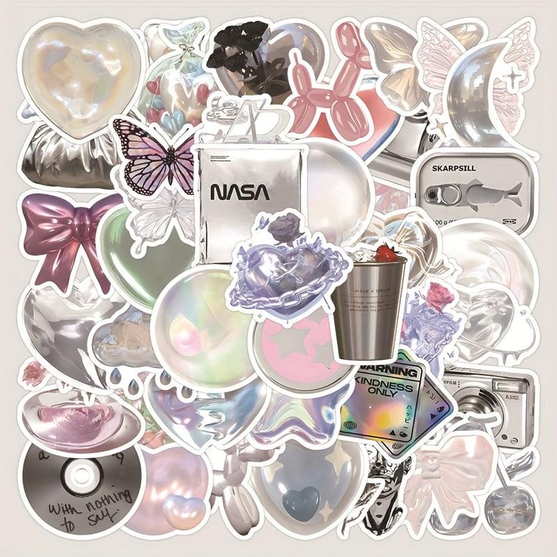 63pcs Bright Pink Silvery Waterproof Stickers for Decoration
