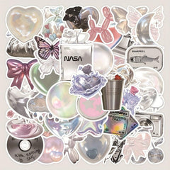 63pcs Bright Pink Silvery Waterproof Stickers for Decoration