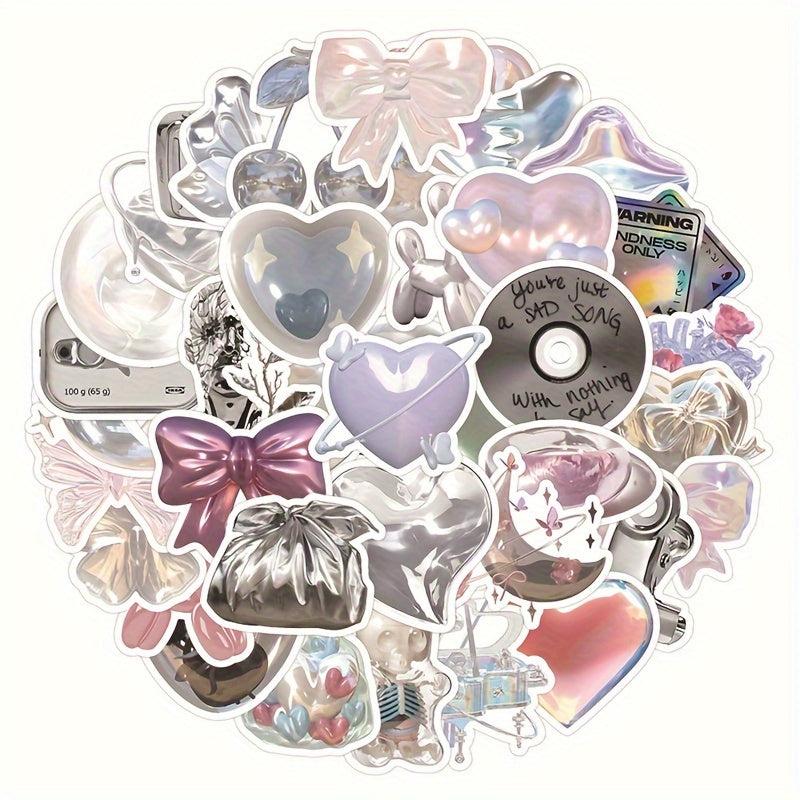 63pcs Bright Pink Silvery Waterproof Stickers for Decoration