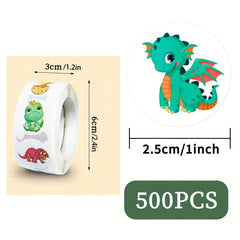 500pcs Dinosaur Mixed Stickers Roll Small Animal Sealing Stickers
