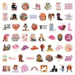 100pcs Cowgirl Stickers Pink Hat Boots Decals Scrapbook Gift