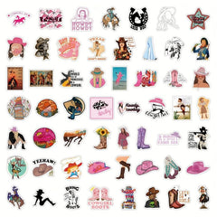 100pcs Cowgirl Stickers Pink Hat Boots Decals Scrapbook Gift