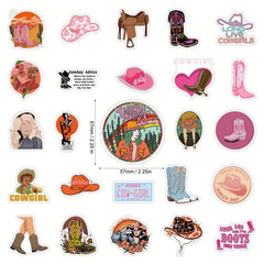 100pcs Cowgirl Stickers Pink Hat Boots Decals Scrapbook Gift