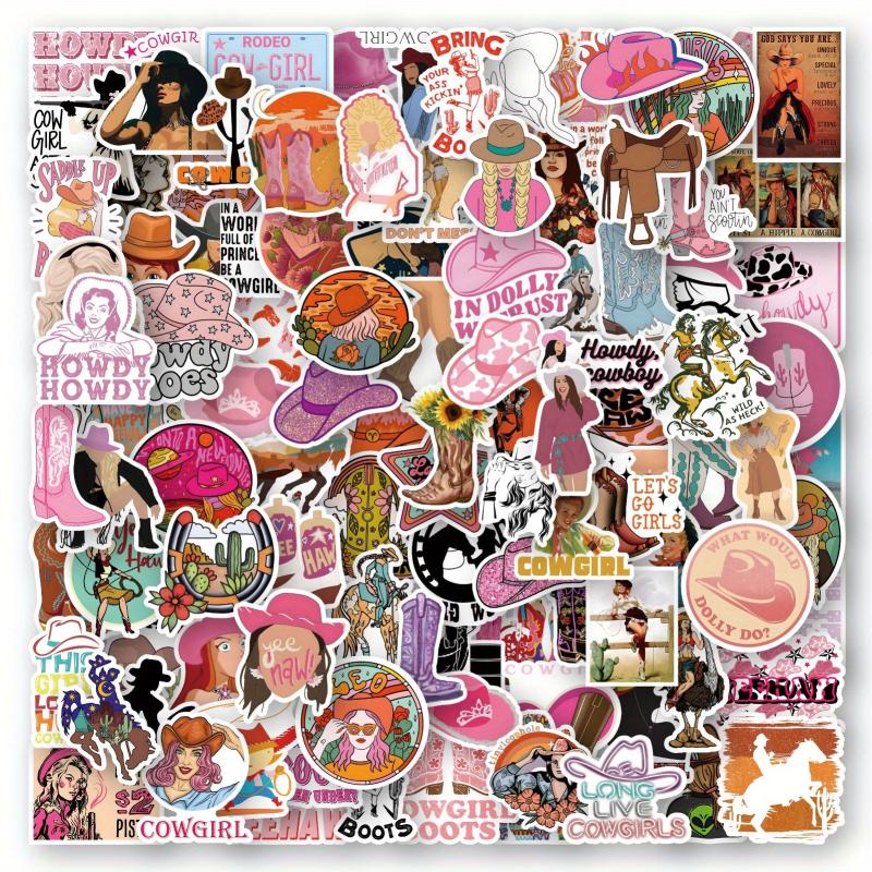 100pcs Cowgirl Stickers Pink Hat Boots Decals Scrapbook Gift