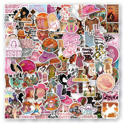 100pcs Cowgirl Stickers Pink Hat Boots Decals Scrapbook Gift