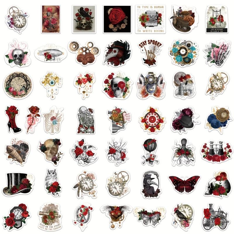 50 Steampunk Rose Graffiti Stickers for School, Outdoor Play, Study Toys