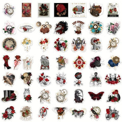 50 Steampunk Rose Graffiti Stickers for School, Outdoor Play, Study Toys