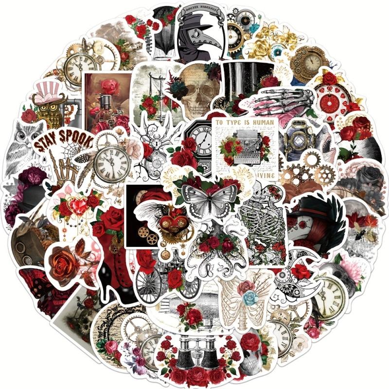 50 Steampunk Rose Graffiti Stickers for School, Outdoor Play, Study Toys