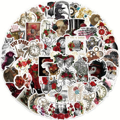 50 Steampunk Rose Graffiti Stickers for School, Outdoor Play, Study Toys